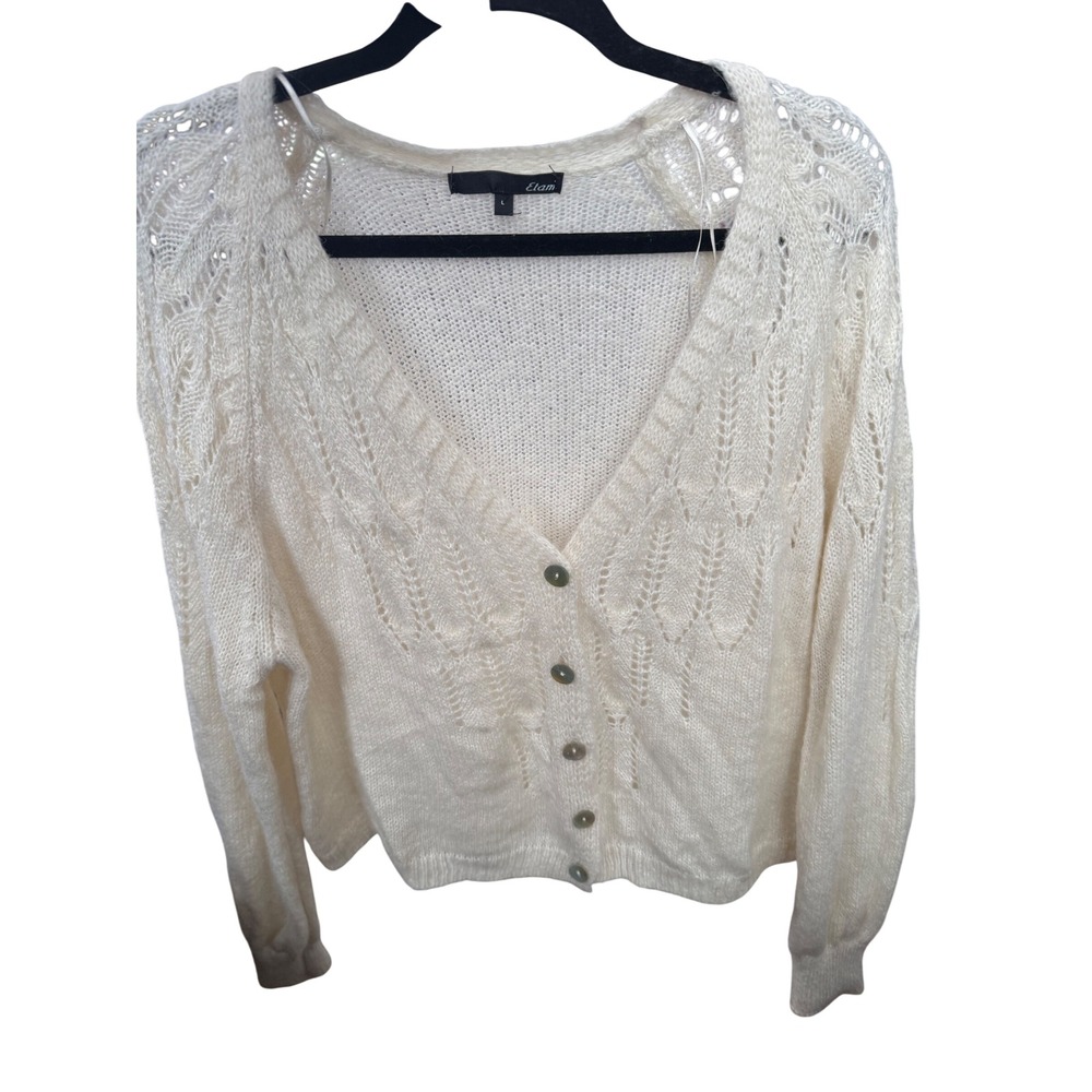 Etam Milla-Cardi Cream Alpaca Blend Pointelle Knit Cardigan Sweater Womens L